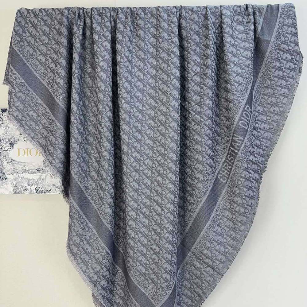 Dior Unisex Oblique Shawl Gray Silk Blend with Metallic Thread - image 7