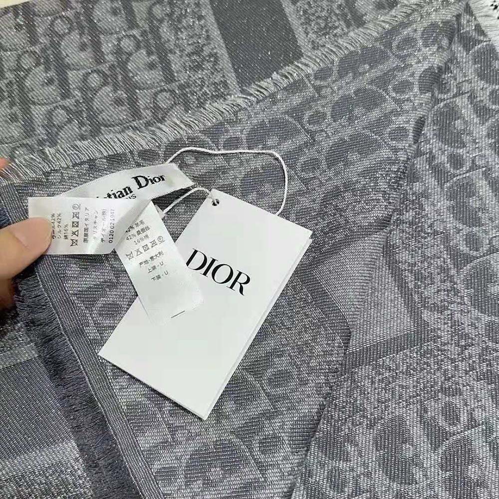 Dior Unisex Oblique Shawl Gray Silk Blend with Metallic Thread - image 10