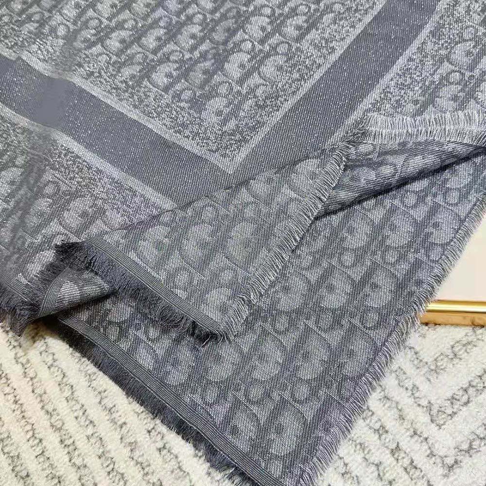 Dior Unisex Oblique Shawl Gray Silk Blend with Metallic Thread - image 9