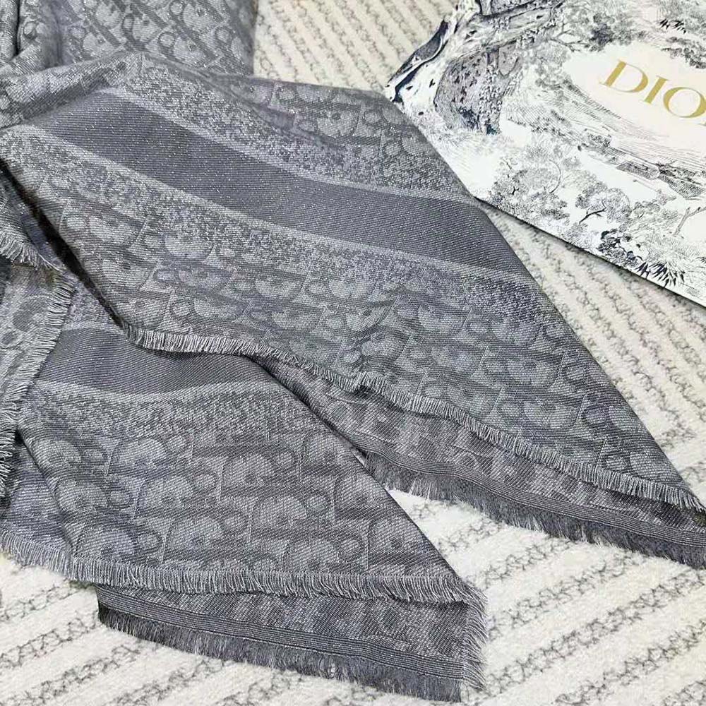 Dior Unisex Oblique Shawl Gray Silk Blend with Metallic Thread - image 8