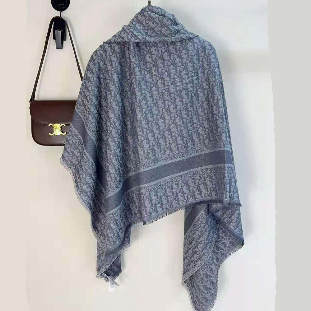 Dior Unisex Oblique Shawl Gray Silk Blend with Metallic Thread - image 5