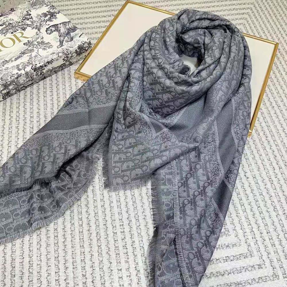 Dior Unisex Oblique Shawl Gray Silk Blend with Metallic Thread - image 4