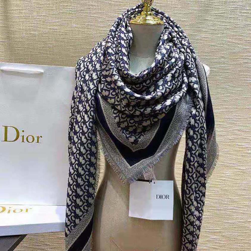 Dior Unisex Oblique Shawl draped over mannequin shoulders