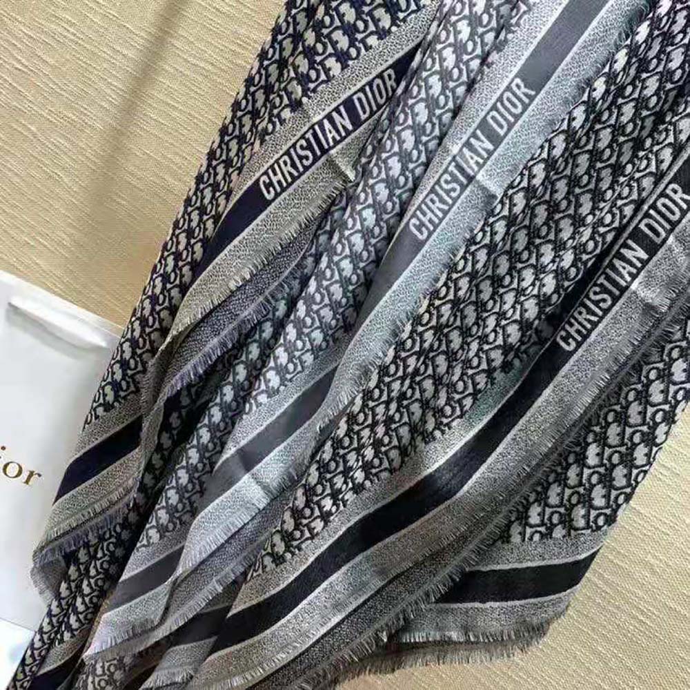 Dior Unisex Oblique Shawl Gray Wool Silk and Cotton - image 5