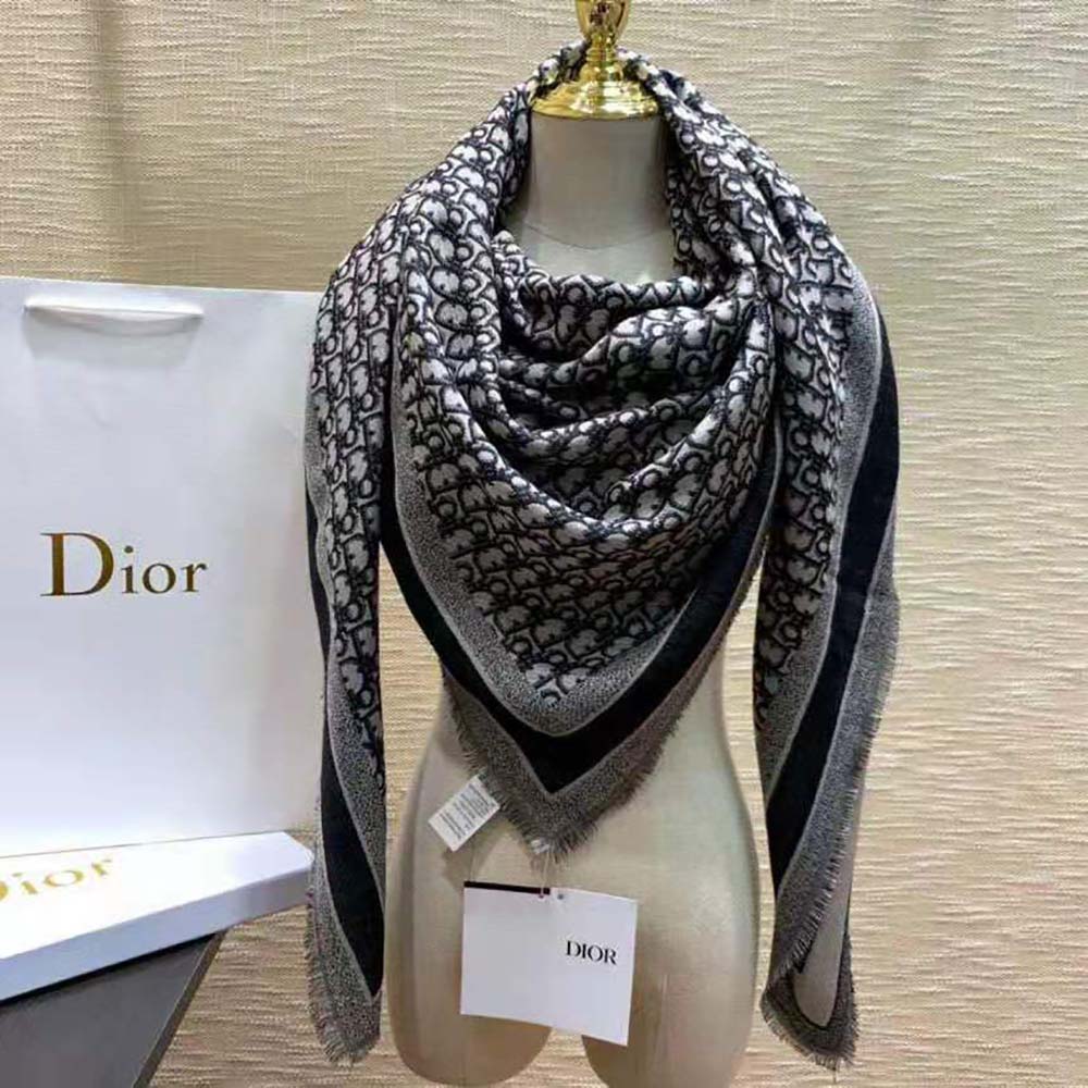 Dior Unisex Oblique Shawl Gray Wool Silk and Cotton - image 4