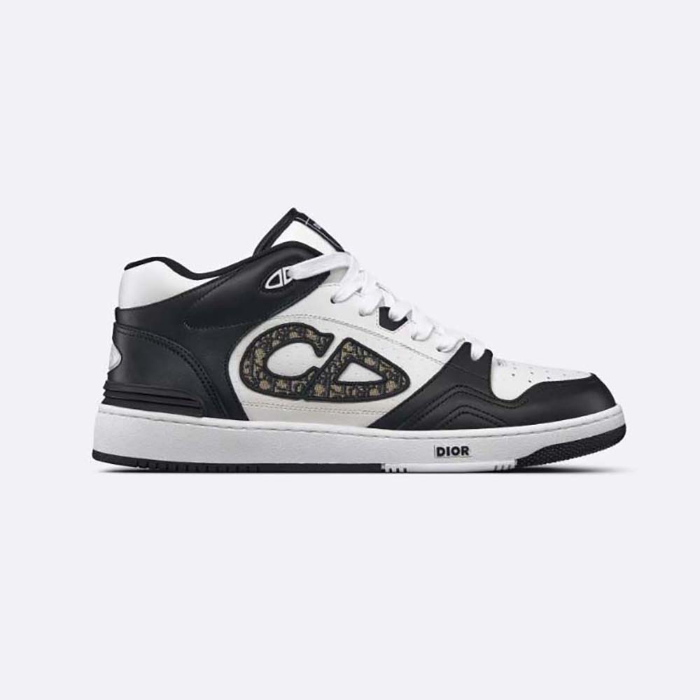 Side profile of Dior Men B57 Mid-Top Sneaker Black and White Smooth Calfskin