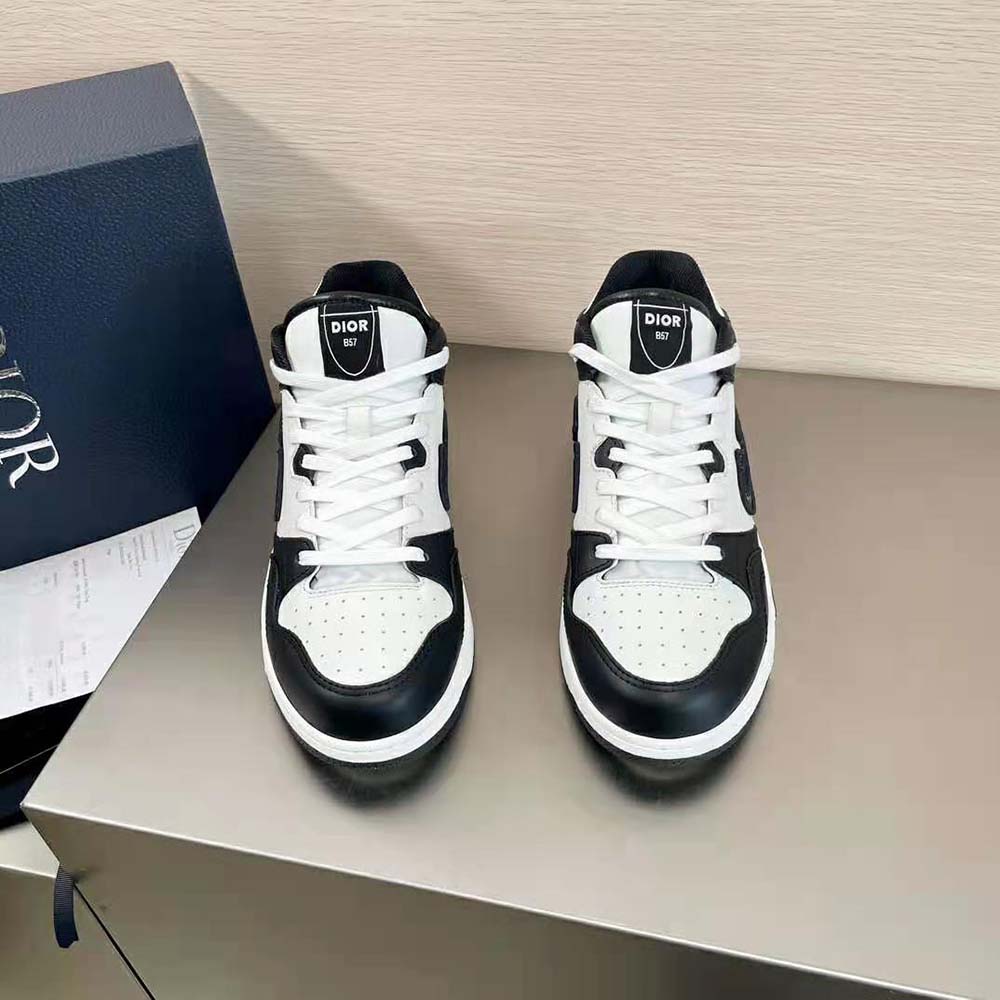 Close-up of Dior Men B57 Mid-Top Sneaker smooth black calfskin leather