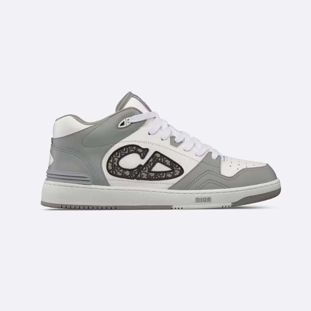 Side view of Dior Men B57 Mid-Top Sneaker Gray and White Smooth Calfskin