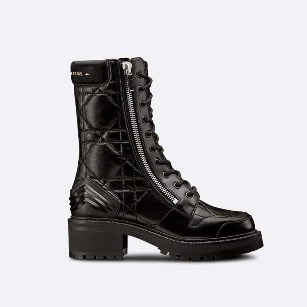 Side view of Dior Women D-Leader Ankle Boot Black Quilted Cannage Calfskin