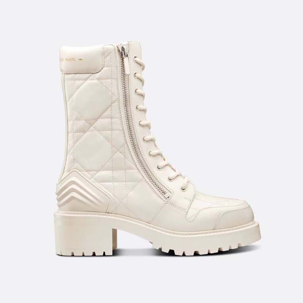 Front angle of Dior Women D-Leader Ankle Boot White Quilted Cannage Calfskin