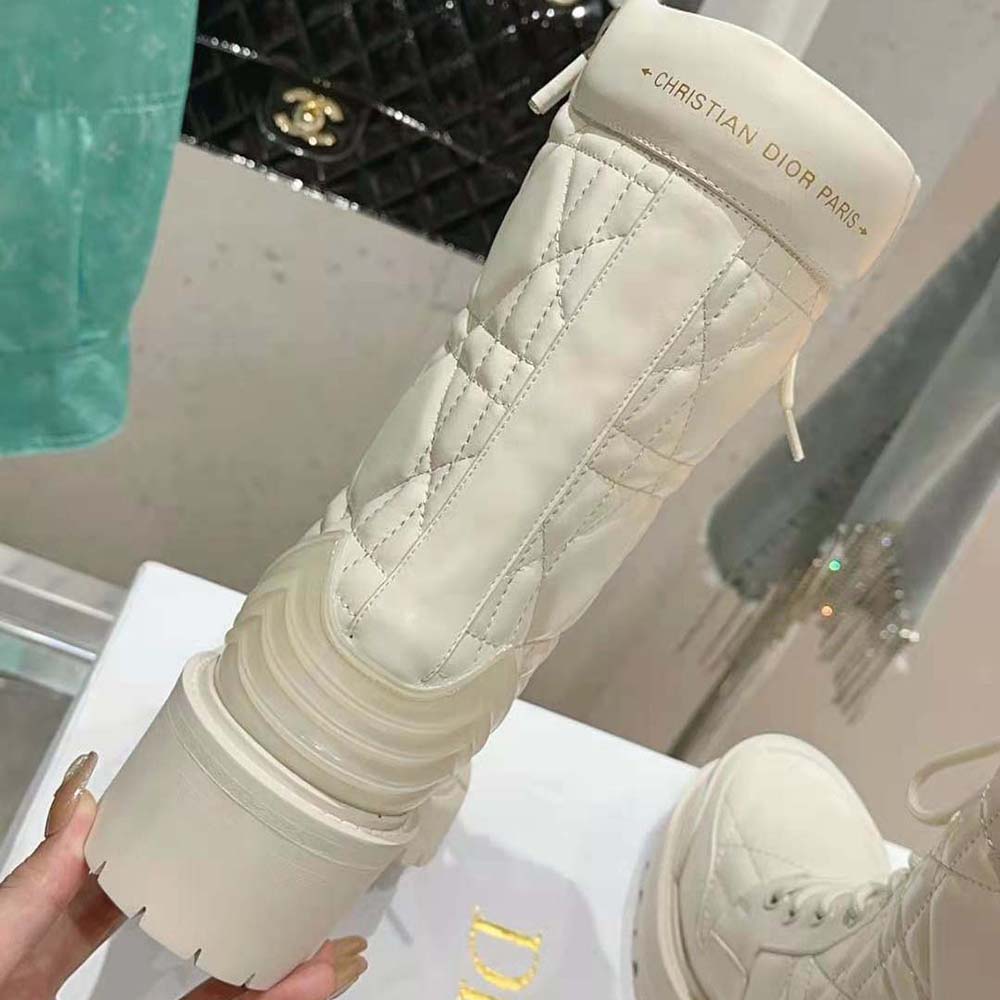 Dior Women D-Leader Ankle Boot White Quilted Cannage Calfskin - image 7
