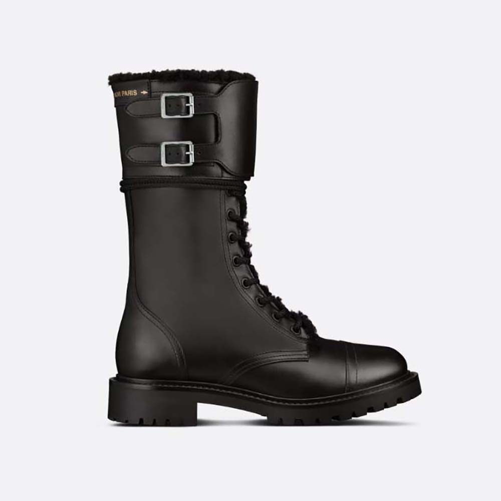 Side view of Dior Women D-trap Ankle Boot Black Calfskin and Shearling