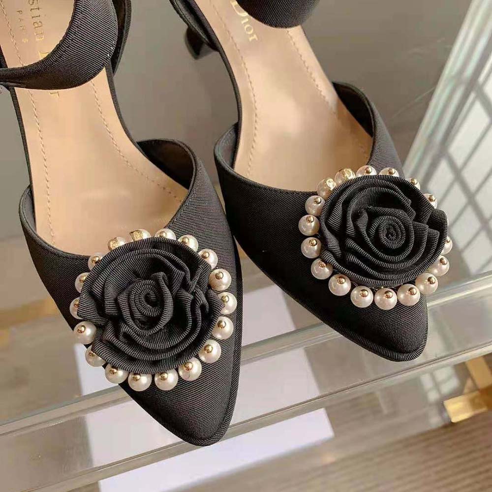 Dior Women Dior Rose Pump Black Grosgrain and White Resin Pearls - image 6