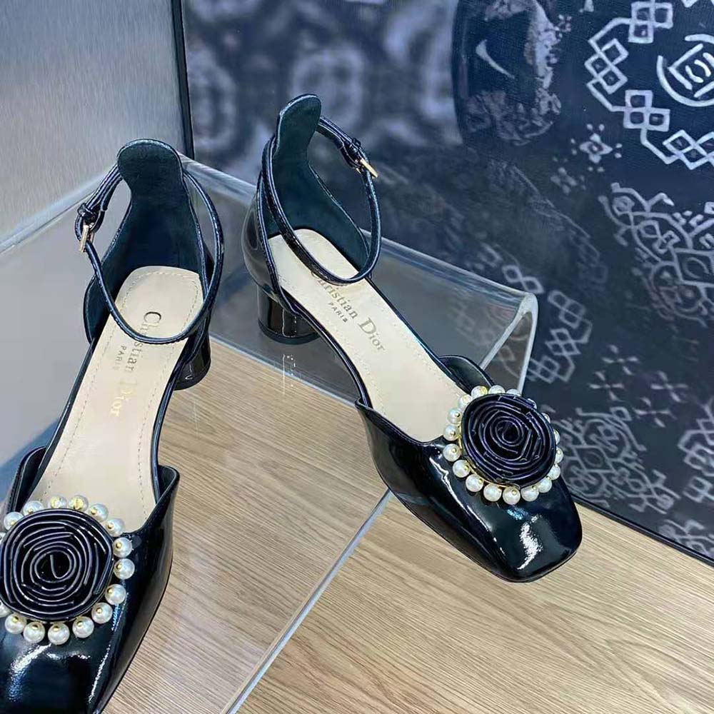 Dior Women Dior Rose Pump Black Patent Calfskin and White Resin Pearls - image 7