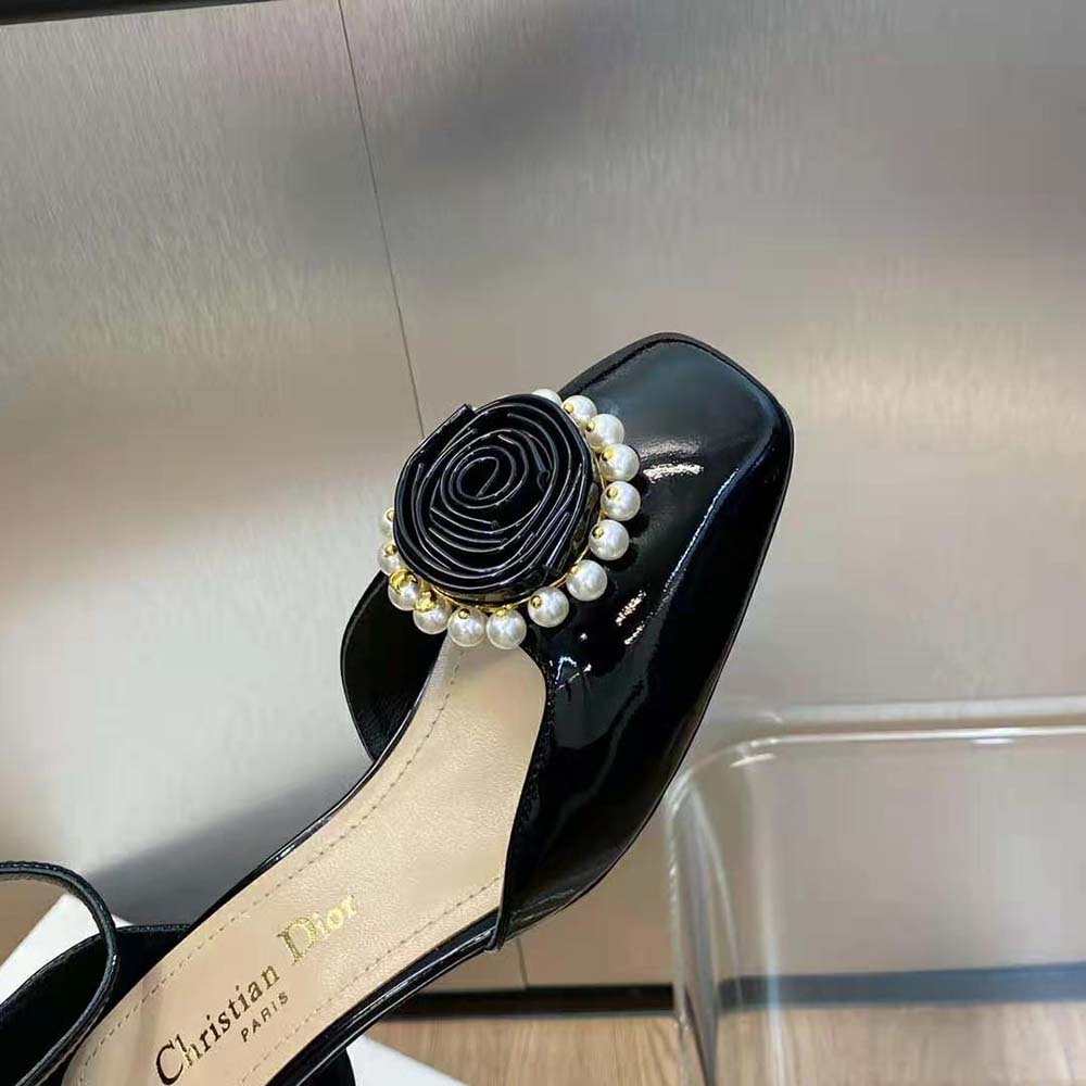 Dior Women Dior Rose Pump Black Patent Calfskin and White Resin Pearls - image 8
