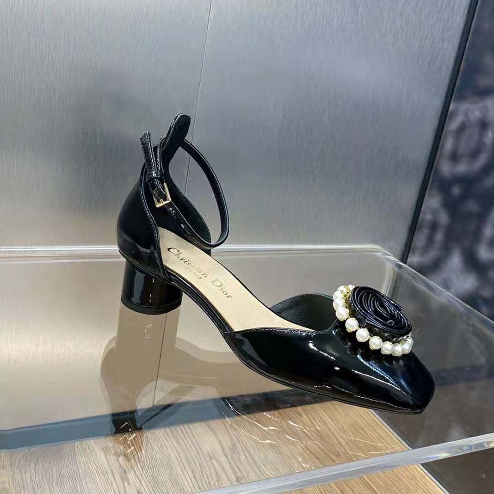 Dior Women Dior Rose Pump Black Patent Calfskin and White Resin Pearls - image 6