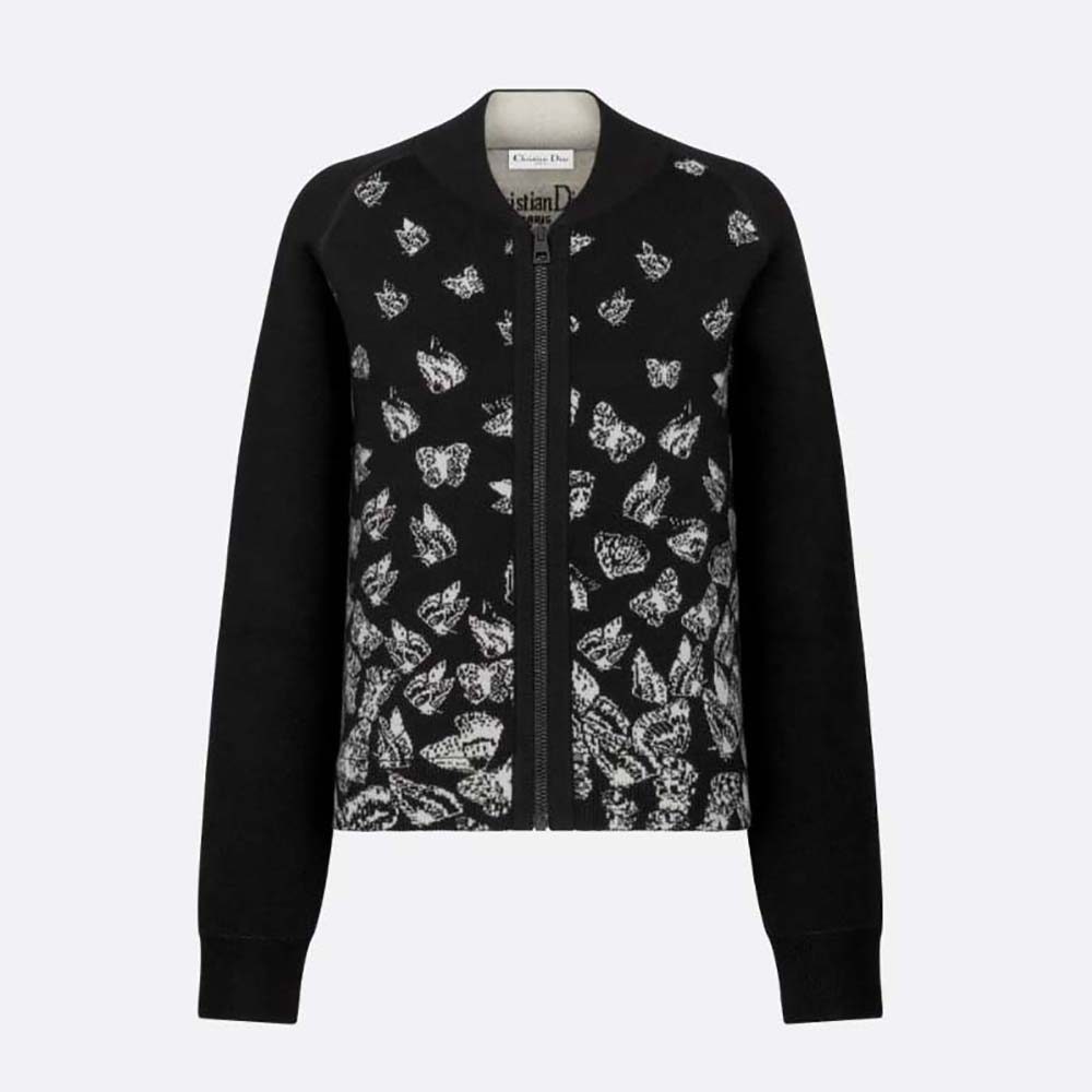 Front view of Dior Men Dioralps Reversible Bomber Jacket Black Technical Cashmere Knit