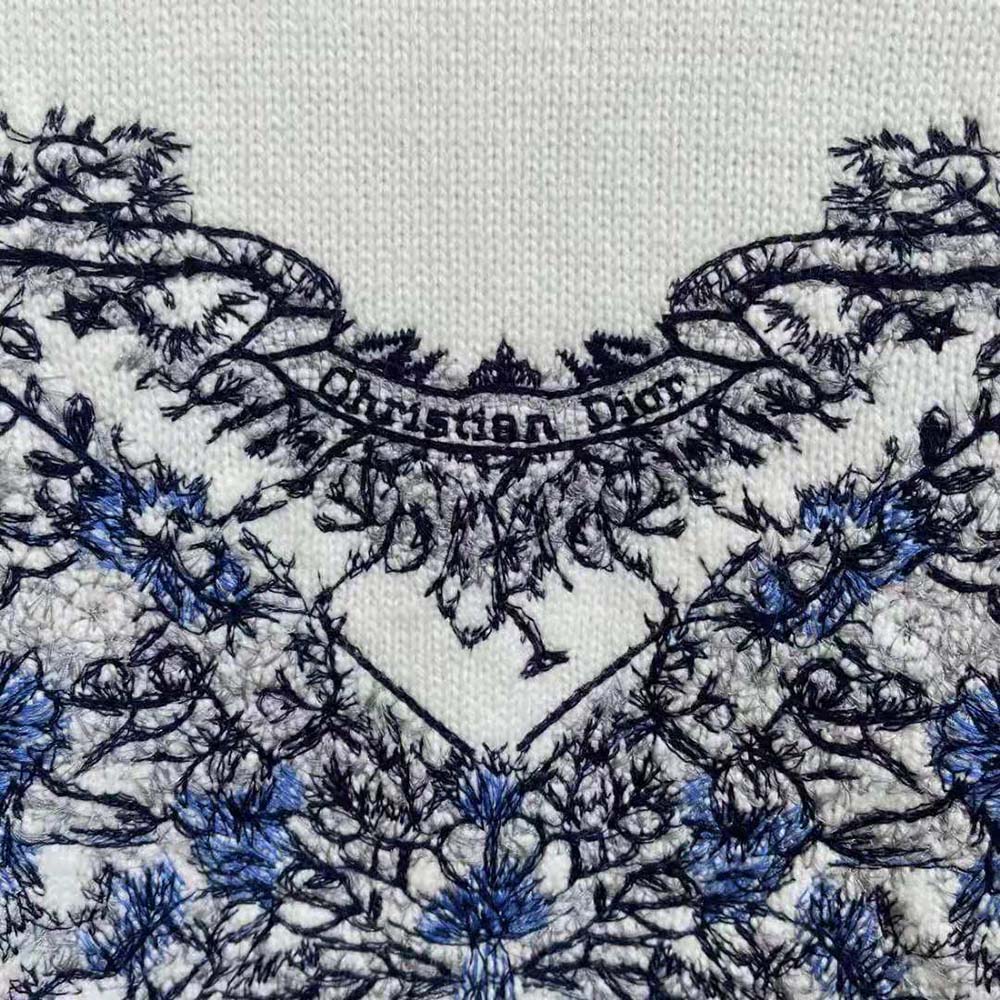 Dior Women Embroidered Sweater Ecru Cashmere Knit with Pastel Midnight Blue Butterfly Around The World Motif - image 8