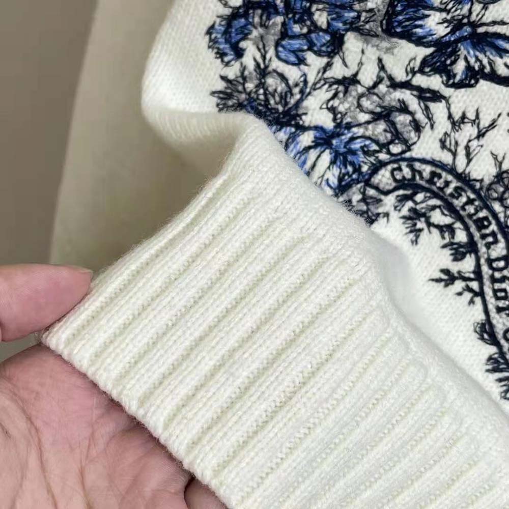 Dior Women Embroidered Sweater Ecru Cashmere Knit with Pastel Midnight Blue Butterfly Around The World Motif - image 10