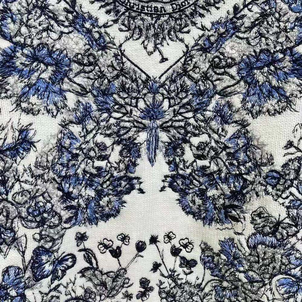 Dior Women Embroidered Sweater Ecru Cashmere Knit with Pastel Midnight Blue Butterfly Around The World Motif - image 6