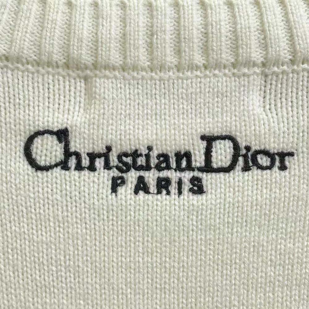 Dior Women Embroidered Sweater Ecru Cashmere Knit with Pastel Midnight Blue Butterfly Around The World Motif - image 9