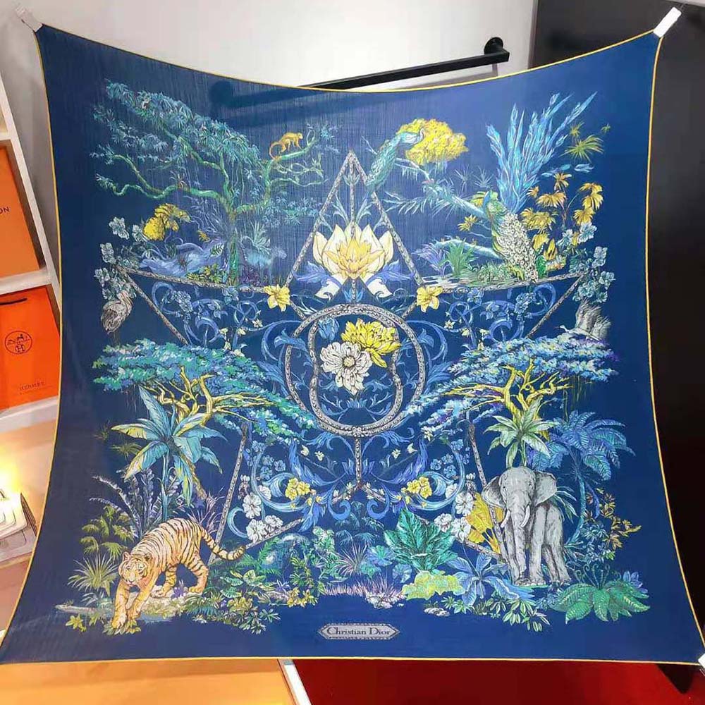 Dior Women Etoile De Voyage 90 Square Scarf Deep Blue Multicolor Silk Twill - image 4