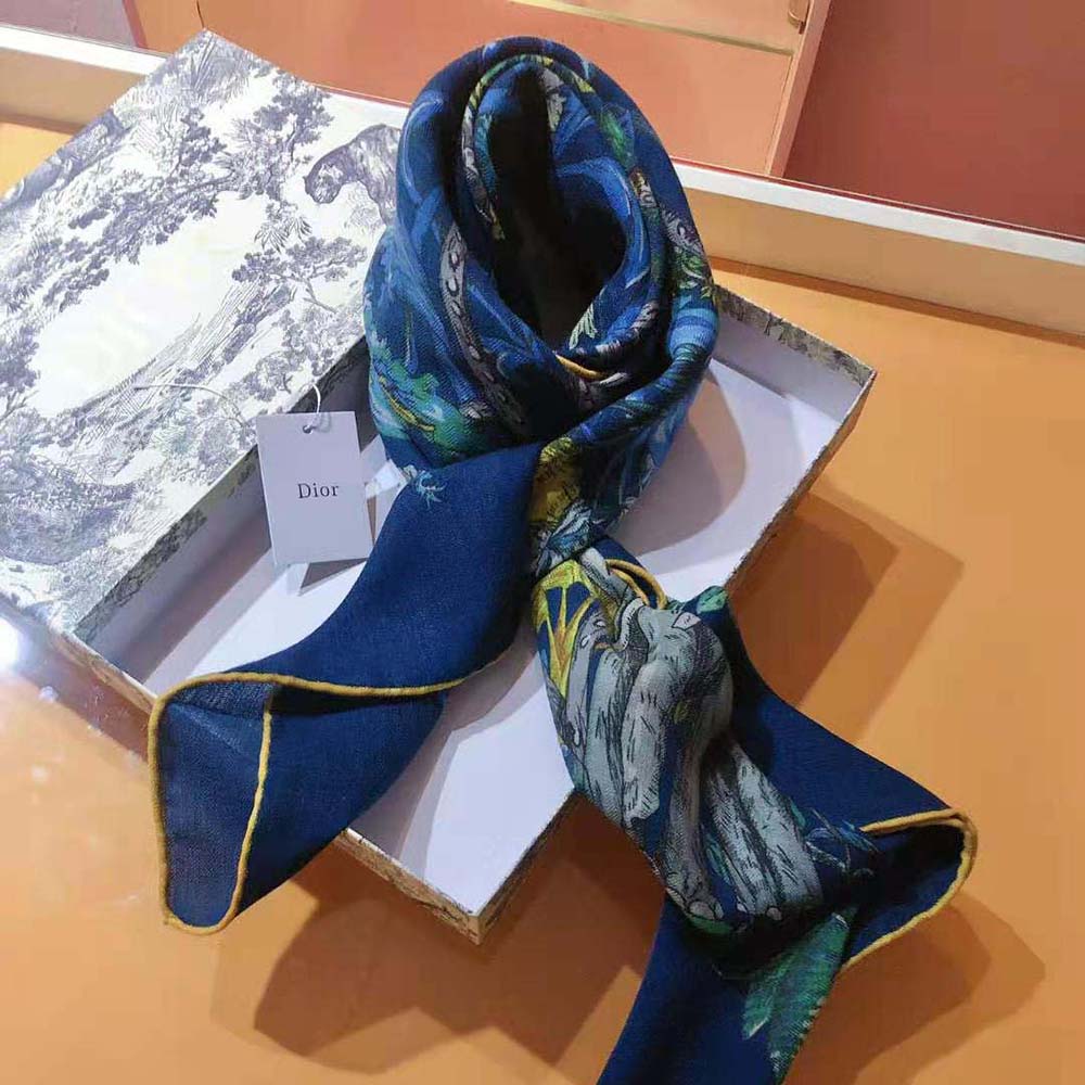 Full view of Dior Women Etoile De Voyage 90 Square Scarf deep blue multicolor