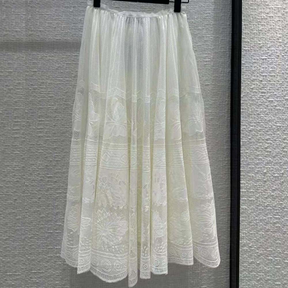 Side profile showing flare and length of Dior Women Flared Mid-length Skirt