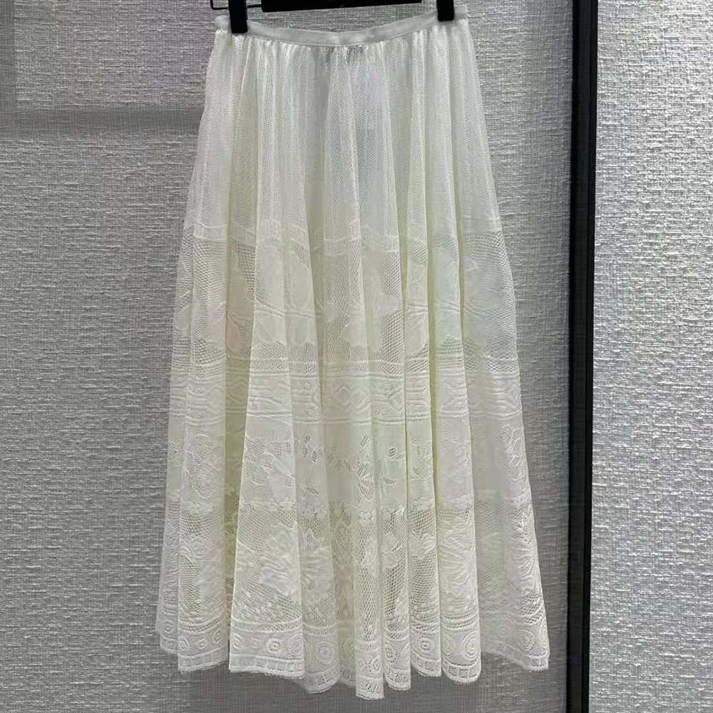 Close-up detail of D-Lace butterfly motif on Dior Women Flared Mid-length Skirt
