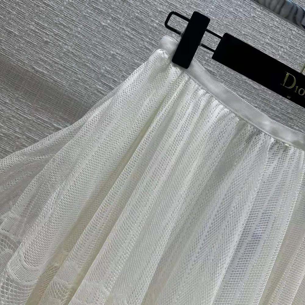 Dior Women Flared Mid-length Skirt Ecru Technical Cotton Lace with D-Lace Butterfly Motif - image 6