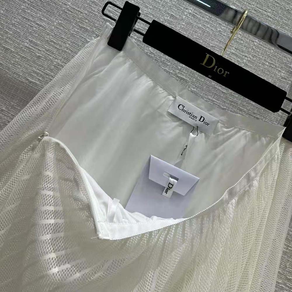 Dior Women Flared Mid-length Skirt Ecru Technical Cotton Lace with D-Lace Butterfly Motif - image 9