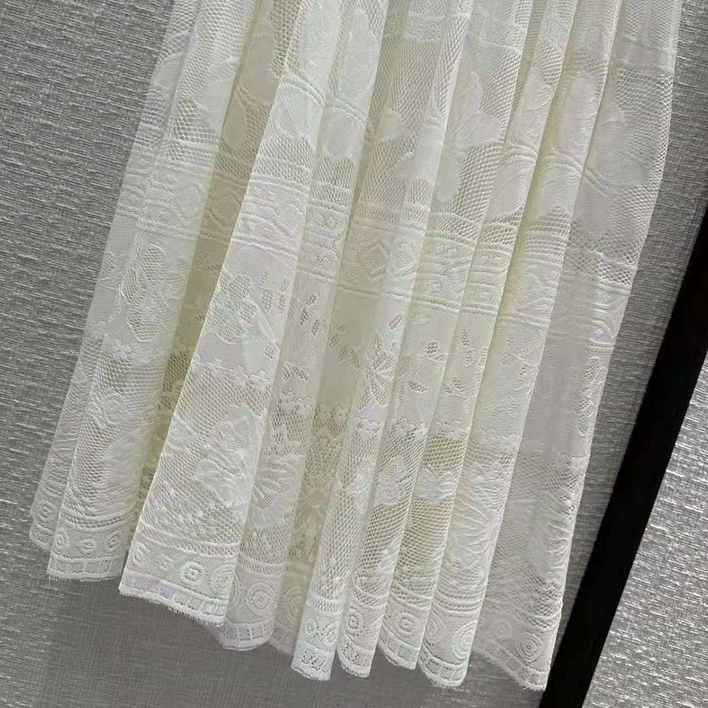 Dior Women Flared Mid-length Skirt Ecru Technical Cotton Lace with D-Lace Butterfly Motif - image 8