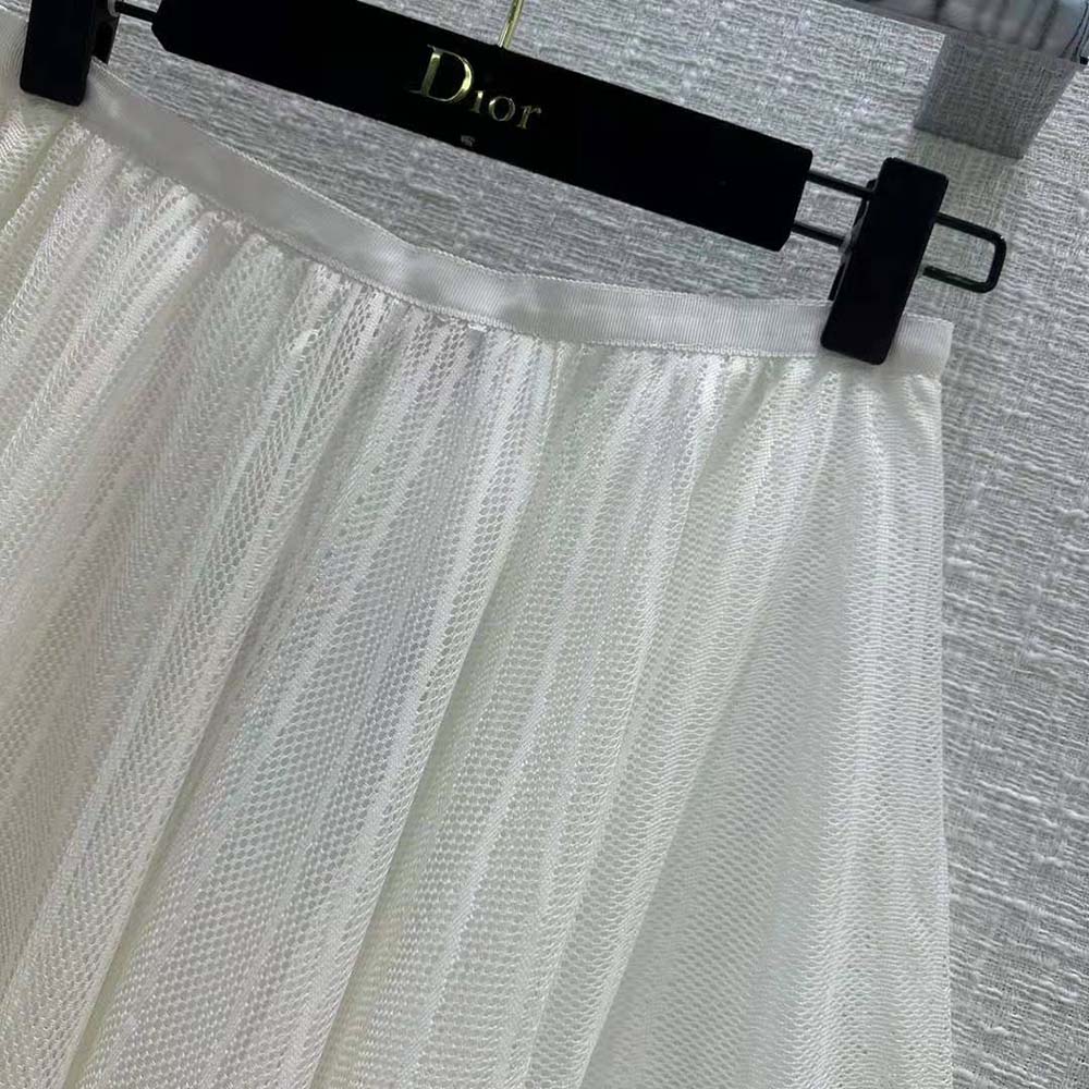 Dior Women Flared Mid-length Skirt Ecru Technical Cotton Lace with D-Lace Butterfly Motif - image 5