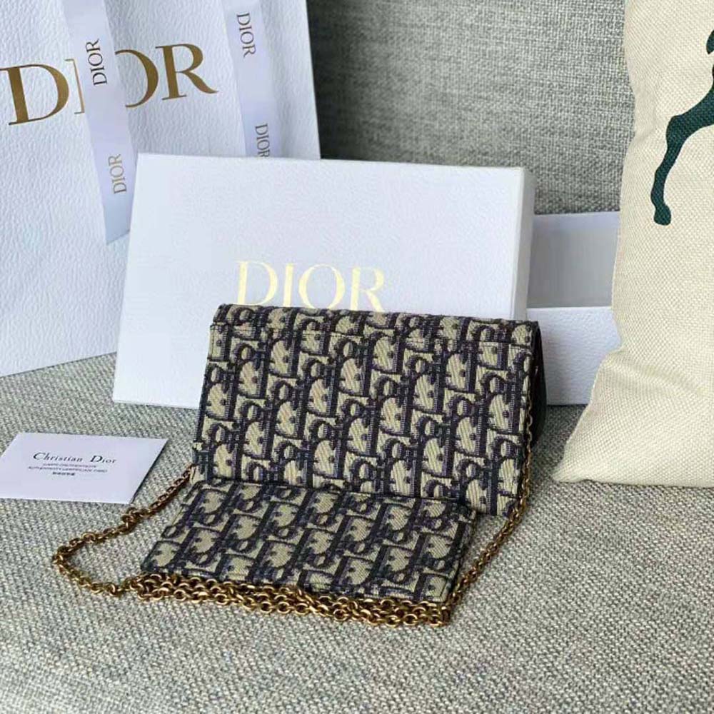 Interior compartments of Dior Women Long Saddle Wallet with Chain open
