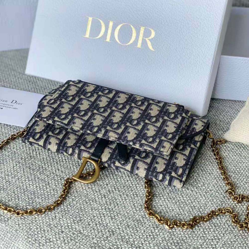 Dior Women Long Saddle Wallet with Chain Blue Dior Oblique Jacquard - image 4