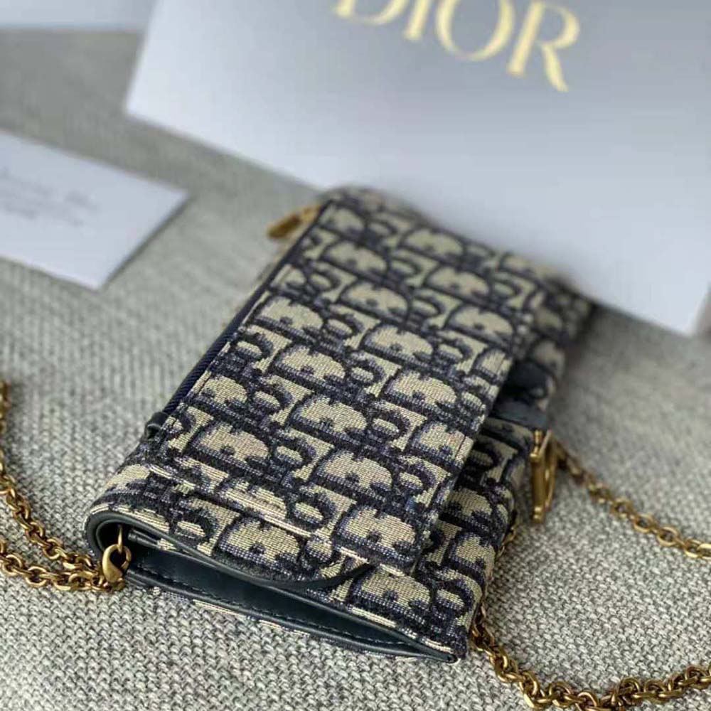 Dior Women Long Saddle Wallet with Chain Blue Dior Oblique Jacquard - image 5