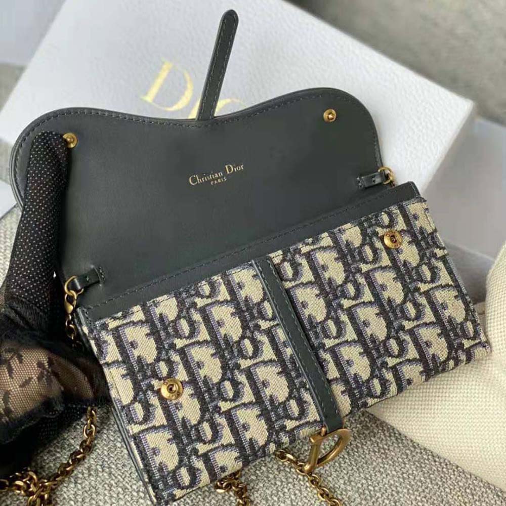 Dior Women Long Saddle Wallet with Chain Blue Dior Oblique Jacquard - image 7