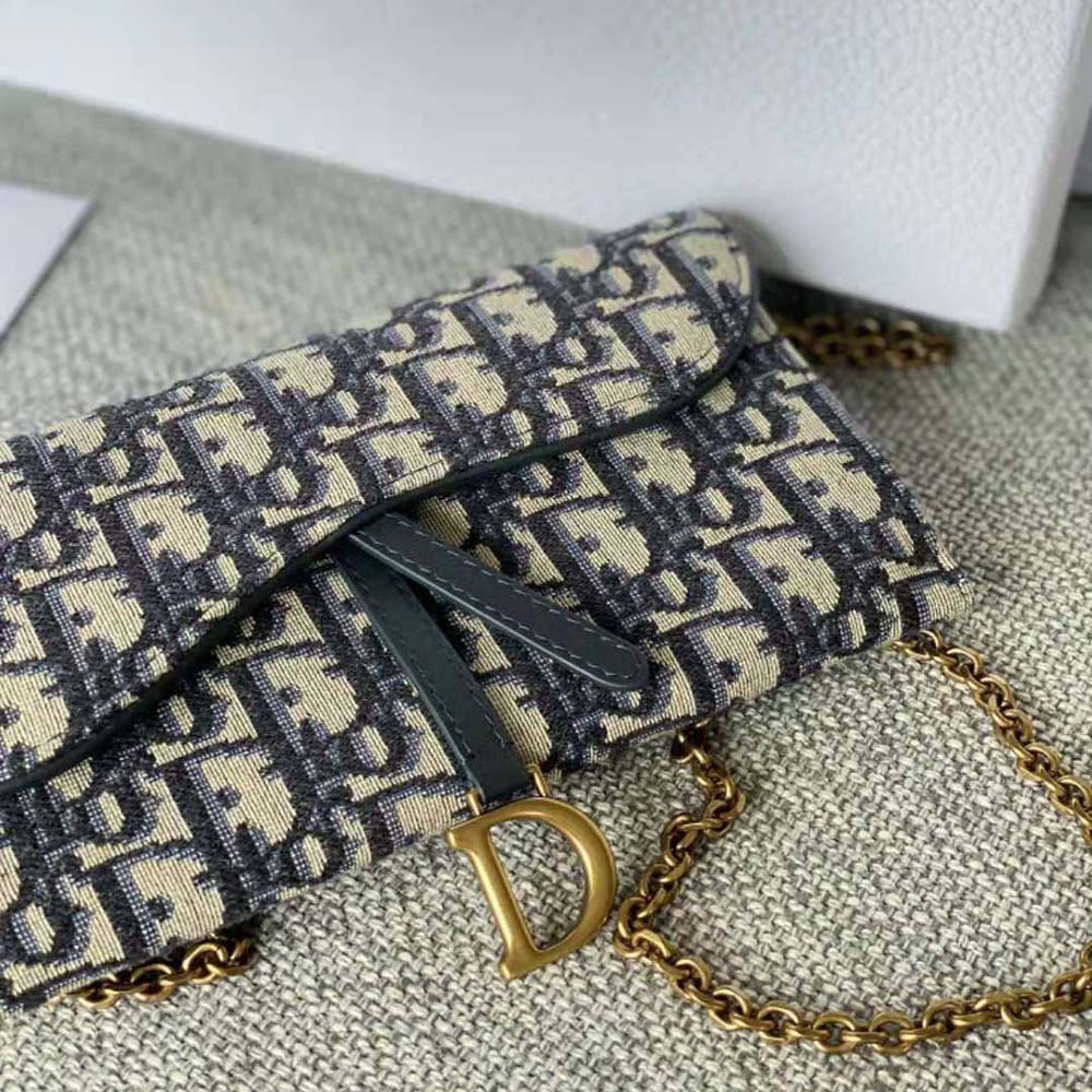 Dior Women Long Saddle Wallet with Chain Blue Dior Oblique Jacquard - image 6
