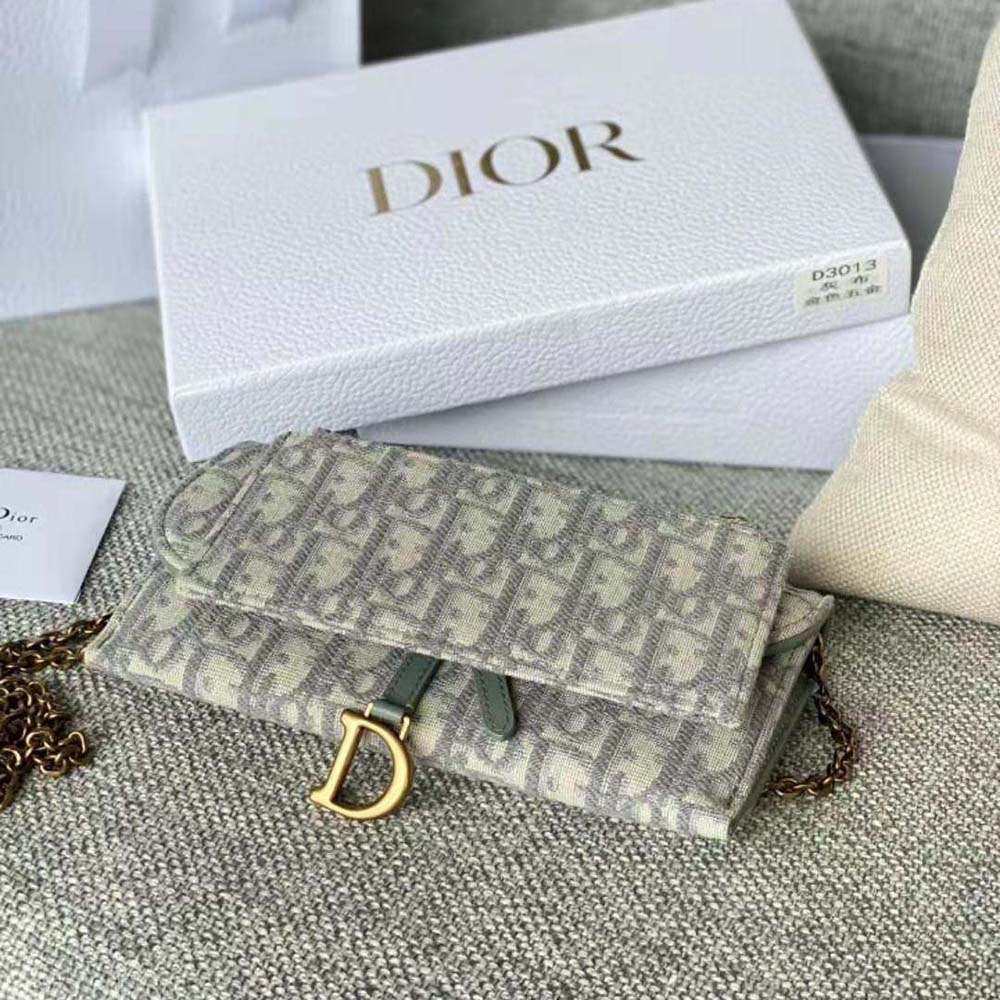 Dior Women Long Saddle Wallet with Chain Gray Dior Oblique Jacquard - image 4