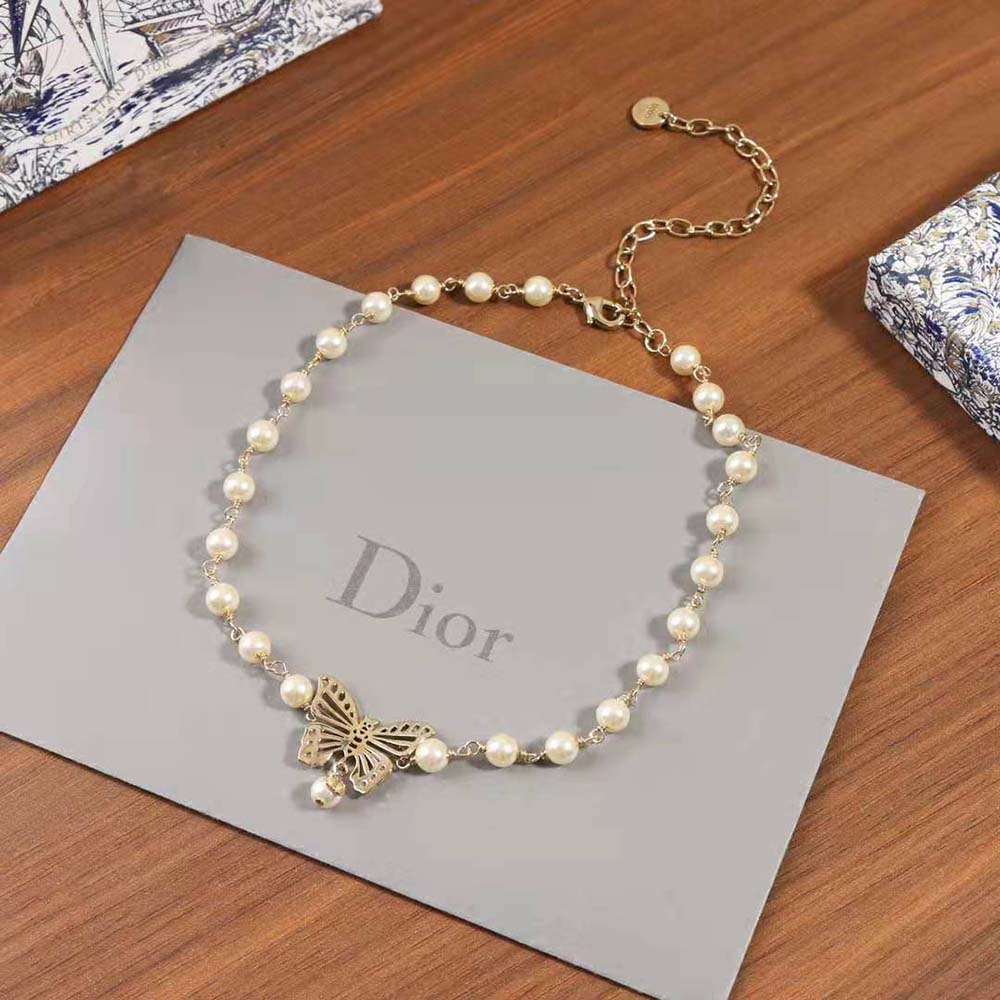 Dior Women Métamorphose Choker Gold-Finish Metal and White Resin Pearls - image 4