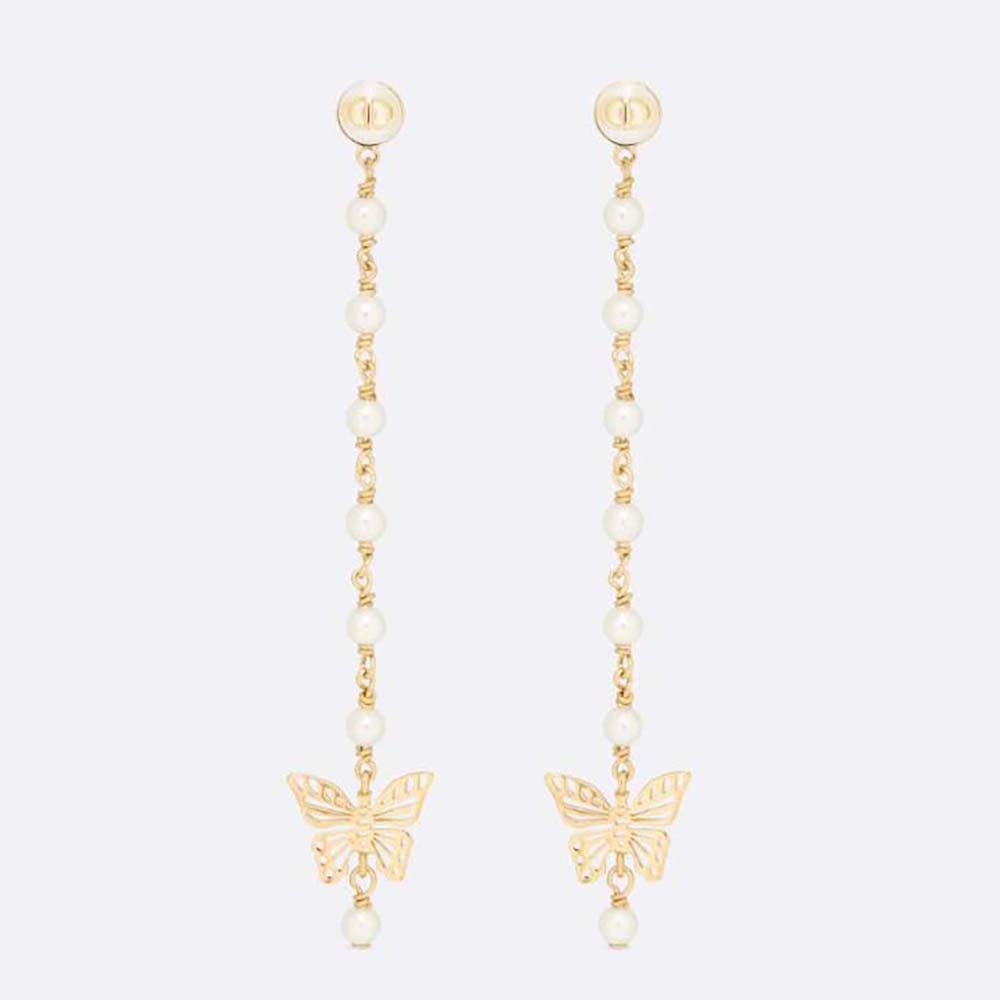 Front view of Dior Women Métamorphose Earrings Gold-Finish Metal and White Resin Pearls