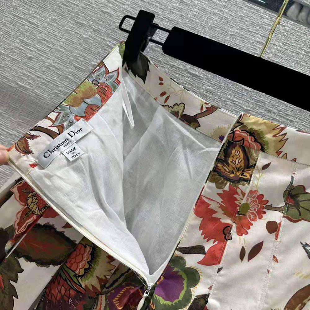 Dior Women Mid-length Pleated Skirt Multicolor Cotton and Silk Poplin with Albero Della Vita Motif - image 9