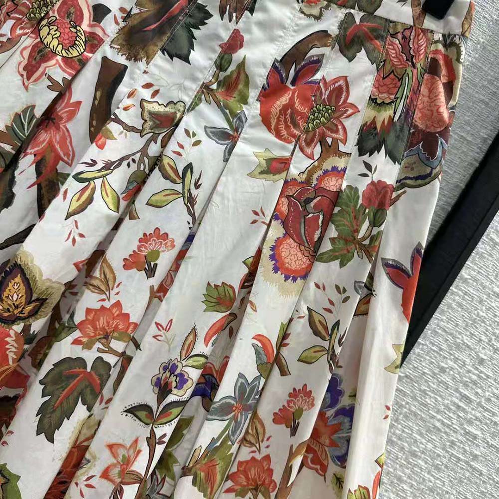 Dior Women Mid-length Pleated Skirt Multicolor Cotton and Silk Poplin with Albero Della Vita Motif - image 8