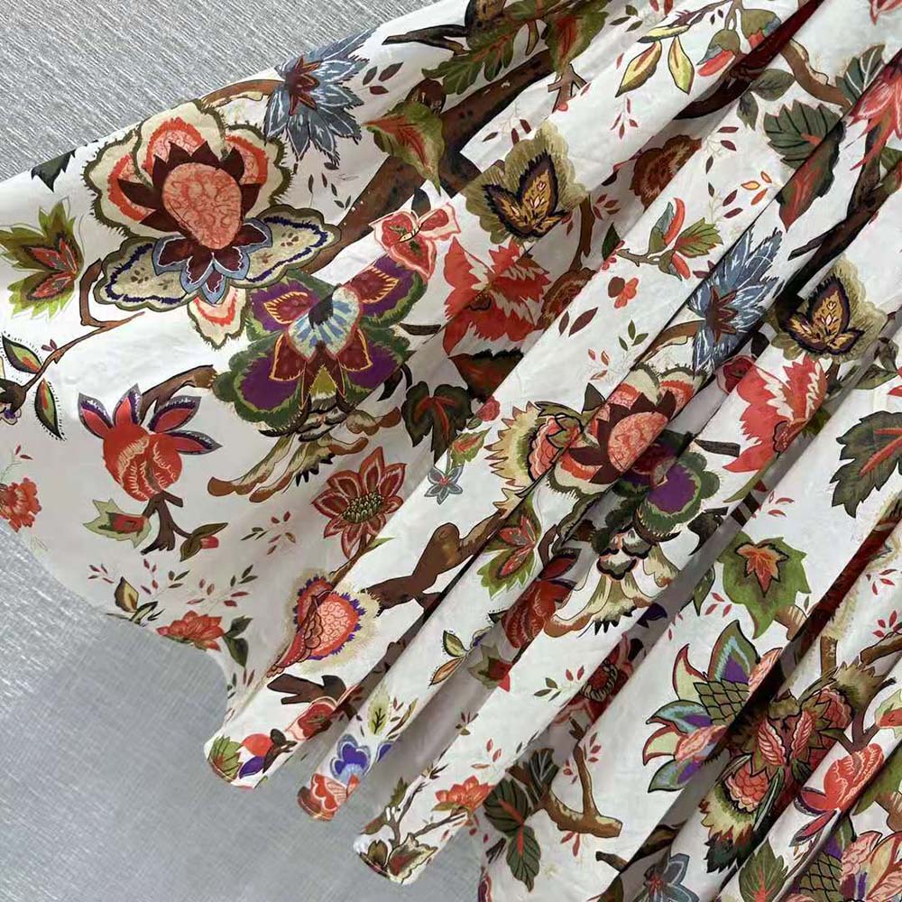 Dior Women Mid-length Pleated Skirt Multicolor Cotton and Silk Poplin with Albero Della Vita Motif - image 7