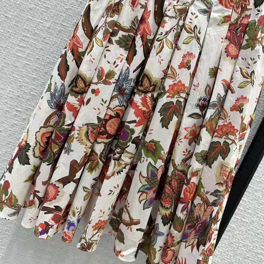 Dior Women Mid-length Pleated Skirt Multicolor Cotton and Silk Poplin with Albero Della Vita Motif - image 6