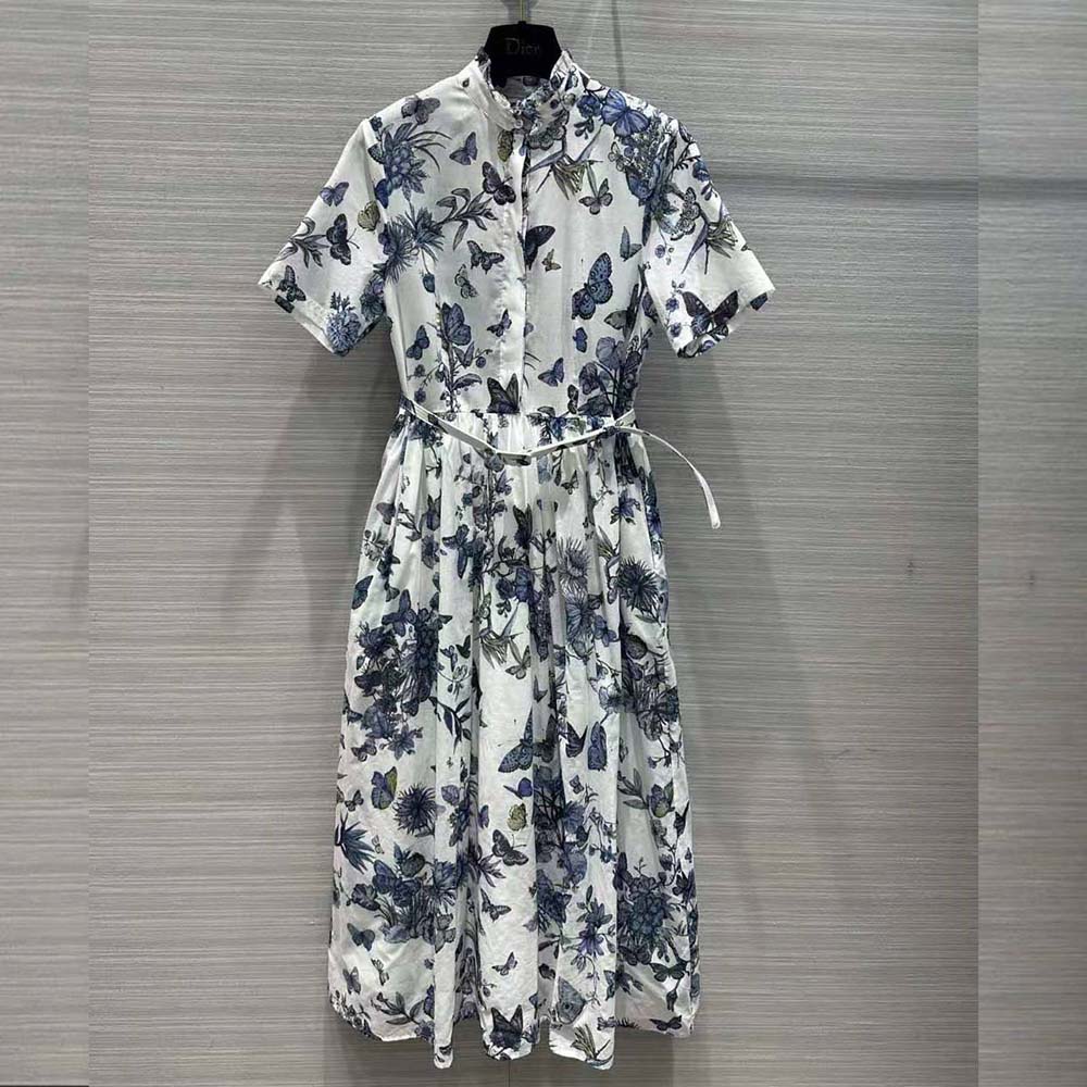 Close-up of button closure on Dior Women Mid-length Shirt Dress Cotton Voile