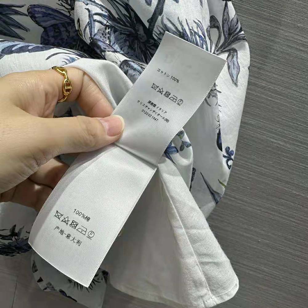 Dior Women Mid-length Shirt Dress White and Pastel Midnight Blue Cotton Voile - image 10
