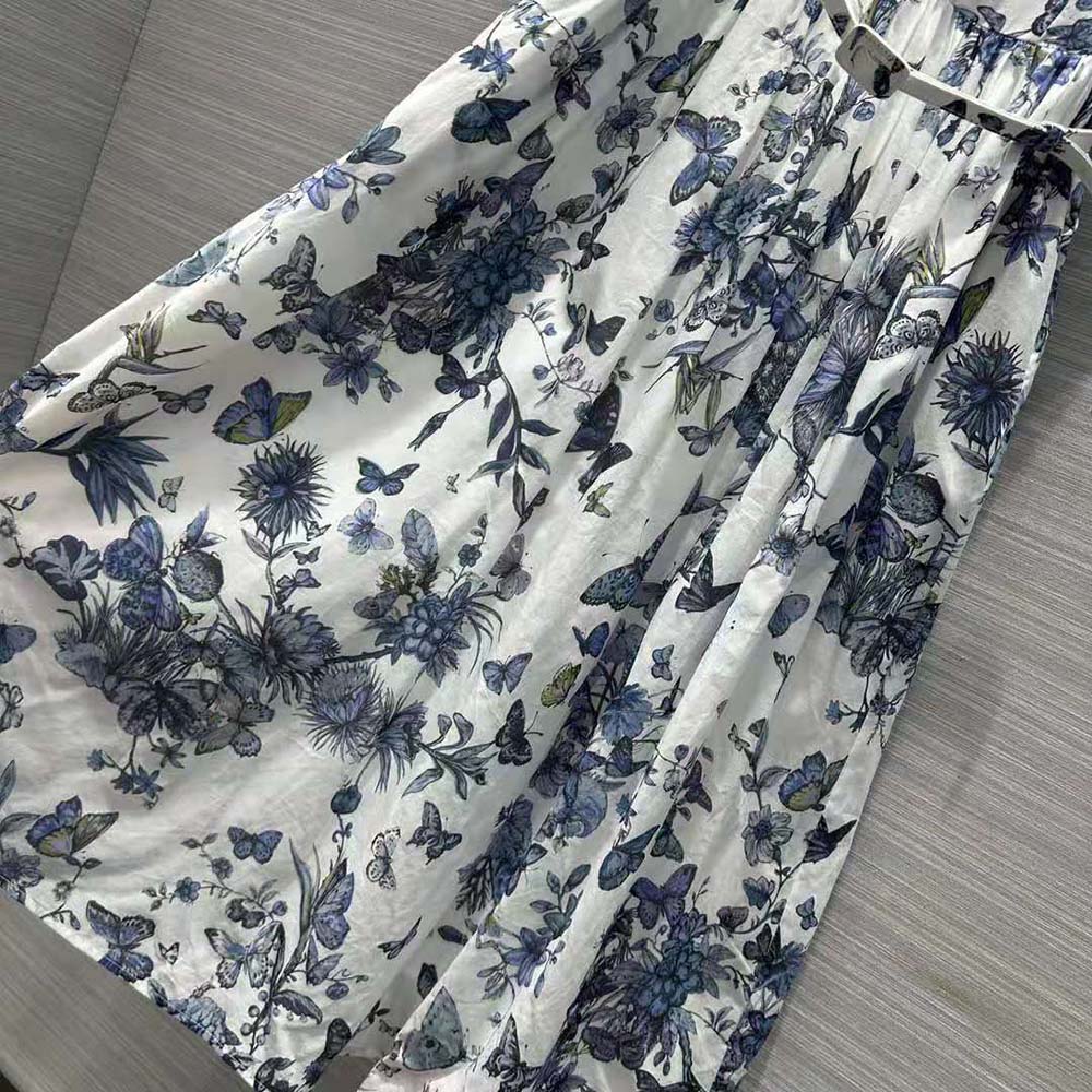 Dior Women Mid-length Shirt Dress White and Pastel Midnight Blue Cotton Voile - image 7