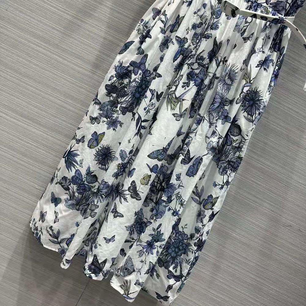 Dior Women Mid-length Shirt Dress White and Pastel Midnight Blue Cotton Voile - image 5