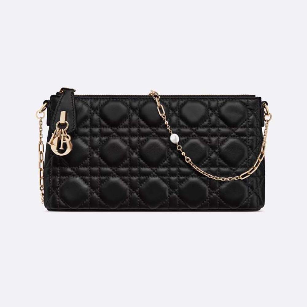 Front view of Dior Women Miss Dior Dior Midi Mini Bag Black Cannage Lambskin